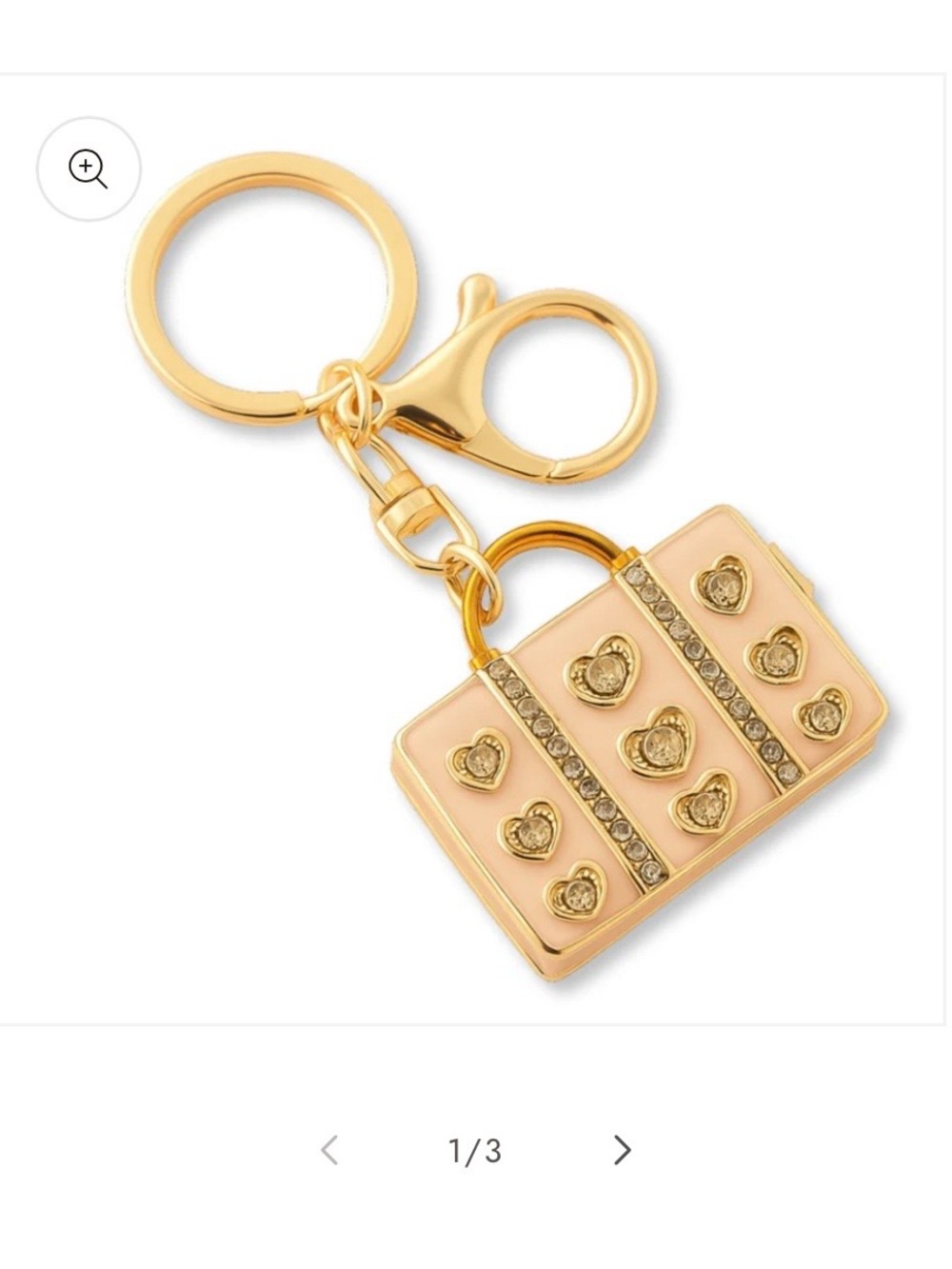 Gold-Tone Pink Heart Charm Keychain